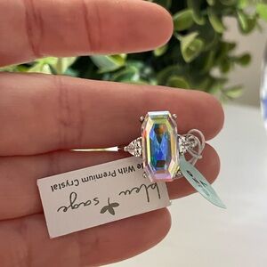 Bleu + Sage Sterling Silver Mystic Rainbow Crystal Emerald Cut Statement Ring 7